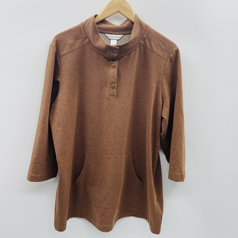 Christopher & Banks Womens Size XL 1/4 Snap Pullover Terry Sweatshirt Brown